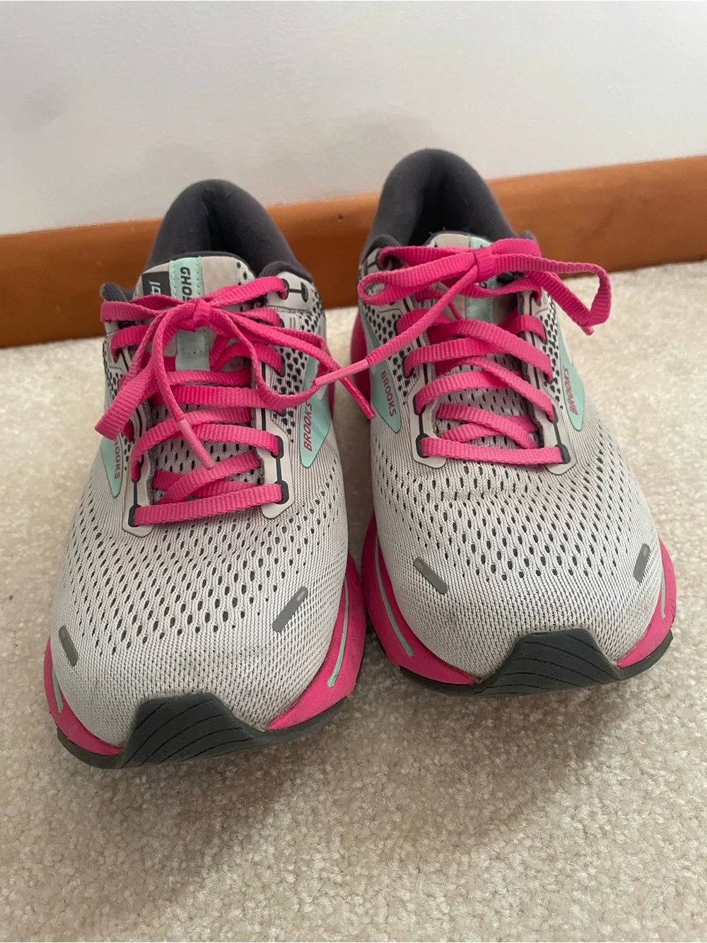 Brooks Ghost Women's Running Shoes - Gray with Pink and Mint Accents